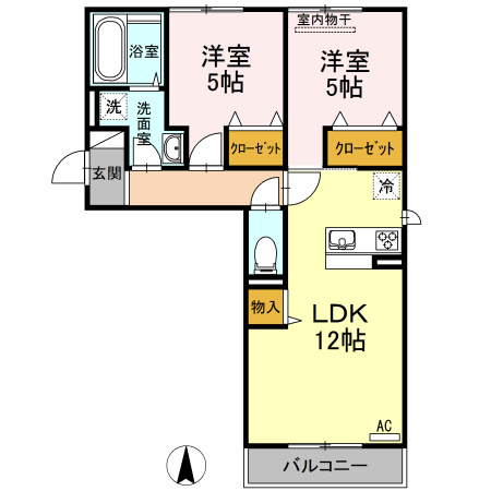 フルス吉備津 2LDK 間取り図